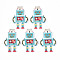 Transparent Printed Acrylic Pendants, Robot Shape, Light Blue, 44.5x30.5x3mm, Hole: 1.5mm