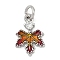 Brass Micro Pave Cubic Zirconia with Enamel Charms, Maple Leaf, with Jump Ring, Cadmium Free & Lead Free, Long-Lasting Plated, Rack Plating, Platinum, 12x8x1.5mm, Hole: 2.2mm