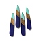Opaque Resin & Walnut Wood Pendants, Teardrop Charms, Indigo, 43.5~44x7.5x3mm, Hole: 1.5mm