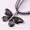 Butterfly Alloy Enamel & Rhinestone Pendant Waxed Cord Necklaces for Women, Platinum, Coconut Brown, 18.50 inch(47cm)