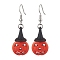 Synthetic Turquoise Dangle Earrings, with Brass Earring Hooks, Pumpkin, 46x15mm