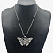 Alloy Crystal Rhinestone Pendant Necklaces, Platinum, Butterfly