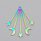 Ion Plating(IP) 201 Stainless Steel Pendants, Laser Cut, Moon with Star, Rainbow Color, 41x34.5x1mm, Hole: 1.8mm