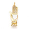 Brass Micro Pave Clear Cubic Zirconia Pendants, Cadmium Free & Lead Free, with Shell, Hand & Heart, with Jump Ring, Real 18K Gold Plated, 28.5x10.5x4mm, Hole: 3mm
