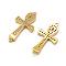 Brass Micro Pave Grade AAA Cubic Zirconia Links, Cadmium Free & Nickel Free & Lead Free, Ankh Cross, Real 18K Gold Plated, 24.5x13x3mm, Hole: 1mm