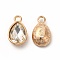 Faceted Glass Rhinestone Pendants, with Golden Tone Zinc Alloy Findings, Teardrop Charms, Clear, 15x9x5mm, Hole: 2mm