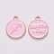 Alloy Enamel Pendants, Cadmium Free & Lead Free, Flat Round with Constellation, Light Gold, Pink, Sagittarius, 15x12x2mm, Hole: 1.5mm