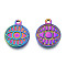 Ion Plating(IP) 201 Stainless Steel Pendants, Flat Round with Eye, Rainbow Color, 19x15x2mm, Hole: 1.8mm