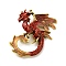 Dragon Enamel Pin Brooches, Antique Golden Alloy Rhinestone Badge for Backpack Clothes, FireBrick, 56x41x17mm, Hole: 5x3.5mm