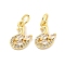 Brass Micro Pave Clear Cubic Zirconia Charms, Cadmium Free & Nickel Free & Lead Free, Duck, Golden, 12.5x10x3mm, Hole: 3mm