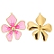 Stainless Steel Rhinestones Pendants, with Enamel, Golden, Flower Charms, Pink, 39x33mm, Hole: 1.5mm