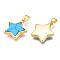 Real 18K Gold Plated Brass Pendants, with Synthetic Turquoise Cabochons, Cadmium Free & Nickel Free & Lead Free, Star, Turquoise, 17x15x3mm, Hole: 2.5x5mm
