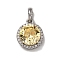 925 Sterling Silver Pave Yellow Cubic Zirconia Pendants, Real Platinum Plated, Rhodium Plated, Flat Round, 21mm, Flat Round: 16x13.5x7mm, Hole: 4.5x4mm