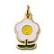 316 Surgical Stainless Steel Enamel Pendants, with Jump Rings, Flower Charm, Ion Plating(IP), Real 18K Gold Plated, White, 12.5x8x1mm, Hole: 2.6mm