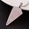 Cone Pendulum Platinum Tone Brass Rose Quartz Pendants, 39~41x18~19mm, Hole: 5x8mm