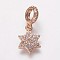 Brass Cubic Zirconia European Dangle Charms, Large Hole Pendants, Star, Clear, Rose Gold, 18.5mm, Hole: 4.5mm, Pendant: 11.5x9.5x1.5mm