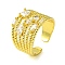 Brass Micro Pave Cubic Zirconia Open Cuff Rings, Cadmium Free & Lead Free, Multi Lines, Real 16K Gold Plated, US Size 8(18.1mm)