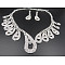 Teardrop Brass Rhinestone Pendant Necklaces & Stud Dangle Earrings Sets for Women, Crystal, 350mm