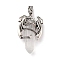 Natural Quartz Crystal Pointed Pendants, Rock Crystal Pendants, Faceted Bullet Charms, with Rack Plating Platinum Tone Alloy Dragon Findings, Cadmium Free & Lead Free, 39~41x24~25x13~14mm, Hole: 4x8mm