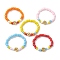 Opaque Colours Glass Seed Bead Stretch Rings, with Flower Alloy Beads for Women, Mixed Color, 3.5mm, Inner Diameter: 19.5mm, 5pcs/set