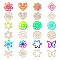 Pandahall 24pcs 12 Styles Unfinished Natural Poplar Wood Filigree Joiners Links, Laser Cut Wood Shapes, Flower/Heart/Butterfly/Rhombus, Antique White, 65~80x71~80x2.5~3.5mm, Hole: 1.6~17mm, 2pcs/style
