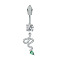 304 Stainless Steel Pave Clear and Green Cubic Zirconia Curved Barbell Dangle Belly Rings, Stainless Steel Color, Snake, 46mm