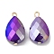 Imitation Jade Glass Pendants, with Golden Brass Loops, Faceted, Teardrop Charms, Dark Violet, 22~23x13x7.5~9mm, Hole: 1.5~2mm