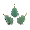 Natural Green Aventurine Pendants, Christmas Tree Charms with Rack Plating Brass Snap on Bails, Golden, 27x20x5mm, Hole: 8x5mm