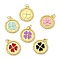 Brass Enamel Pendants, Flat Round with Clover Charms with Jump Rings, Lead Free & Cadmium Free, Long-Lasting Plated, Rack Plating, Real 18K Gold Plated, Mixed Color, 22.5x19.5x2.5mm, Hole: 3.4mm