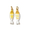 304 Stainless Steel Enamel Pendants, Sardine Fish Charm, with Jump Ring, Ion Plating(IP), Real 18K Gold Plated, Yellow, 18.5x5x2mm, Hole: 3mm