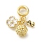 Rack Plating Brass Clear Cubic Zirconia European Dangle Charms, Flower & Round & Dollar Sign Large Hole Pendants, Cadmium Free & Lead Free, Long-Lasting Plated, Real 18K Gold Plated, 22.5mm, Hole: 4.5mm