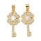 Brass Micro Pave Cubic Zirconia Pendants, Cadmium Free & Lead Free, with Shell, Key, Real 18K Gold Plated, 27.5x12.5x2mm, Hole: 4.5x3.5mm