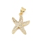 Brass Micro Pave Cubic Zirconia Pendants, Starfish, Lead Free & Cadmium Free, Long-Lasting Plated, Rack Plating, Real 18K Gold Plated, 19x15x2.5mm, Hole: 5x3.5mm