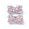 Brass Pave Cubic Zirconia Multi-Strand Links, 3-Hole, Bowknot, Platinum, Pink, 7x12x7mm, Hole: 1.2mm