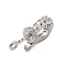 Brass Micro Pave Clear Cubic Zirconia Fold Over Clasps, Cadmium Free & Nickel Free & Lead Free, Oval, Real Platinum Plated, 14.5x6x4.5mm, Hole: 0.9mm