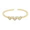 Cubic Zirconia Triple Heart Open Cuff Bangle, Real 18K Gold Plated Brass Jewelry for Women, Clear, Inner Diameter: 1-7/8x2-1/8 inch(4.9x5.5cm)