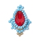 Glass Seed Beaded Teardrop Pendants, with Glass Bead, Crimson, 24x17x8mm, Hole: 0.8mm
