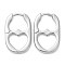 Rack Plating Brass Oval with Heart Hoop Earrings, Lead Free & Cadmium Free, Platinum, 20x13x2.5mm