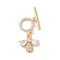 Golden Brass Micro Pave Cubic Zirconia Toggle Clasps, Nickel Free, with Glass, Bee, Clear, 23mm, Bar: 15x5mm, Hole: 1.2mm, Ring: 10.5x10x2mm, Hole: 1.2mm