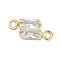 Rack Plating Brass with Cubic Zirconia Pendants, Rectangle Charms, Real 18K Gold Plated, 12x6x3.3mm, Hole: 1.2mm