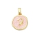 Brass Enamel Pendants, Cadmium Free & Nickel Free & Lead Free, Flat Round with Shark Charms, Real 18K Gold Plated, Misty Rose, 17.5x15x2.5mm, Hole: 5x2.5mm