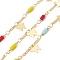 Handmade Eco-friendly Brass Butterfly & Star Charms Chain, with Glass Rectangle Beaded, Real 18K Gold Plated, Lead Free & Cadmium Free, Soldered, with Spool, Colorful, 14x2.5x2.5mm, 8.5x1x1mm