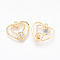 Brass Cubic Zirconia Pendants, Nickel Free, Real 18K Gold Plated, Heart, Golden, 18x19x3mm, Hole: 1.5mm
