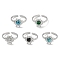304 Stainless Steel Synthetic Gemstone Cuff Rings, Sun Open Rings for Women, Stainless Steel Color, Adjustable