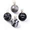 Natural Netstone Charms, with Golden Plated Brass Loops, Round, 14x10.5mm, Hole: 1.5mm