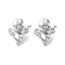 Brass Micro Pave Cubic Zirconia Stud Earring Findings, Cadmium Free & Nickel Free & Lead Free, Flower, Real Platinum Plated, 20x19mm, Hole: 1mm, Pin: 0.8mm