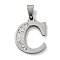 201 Stainless Steel Pendants, with Rhinestone, Letter, Letter C, 26x21x2mm, Hole: 6x3mm