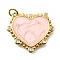 Brass Micro Pave Cubic Zirconia Enamel Pendants, Heart, with Jump Ring, Lead Free & Cadmium Free, Real 18K Gold Plated, Rack Plating, Lasting Plated, Misty Rose, 20.5x24x2.5mm, Hole: 3mm
