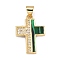 Real 18K Gold Plated Brass Micro Pave Clear Cubic Zirconia Pendants, with Natural Malachite, Cross, 21.5x15x2mm, Hole: 5x3mm