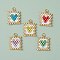 Beaded Rectangle with Heart Charms, Loom Pattern Glass Seed Beads Pendants, with Jump Ring, Mixed Color, 17x14.5x2mm, Hole: 2.5mm